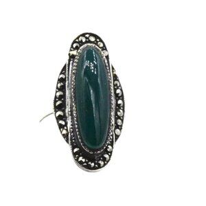 Vintage Sterling Silver Chrysoprase & Marcasite Ring